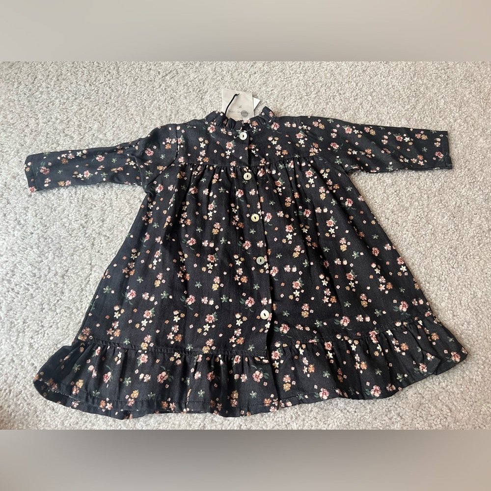 Bebe Organic Darlene Dress Black Flower Print 6M - Picture 3 of 5